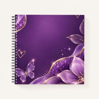 Lila Blumenglitzer Spiralblock Notizbuch