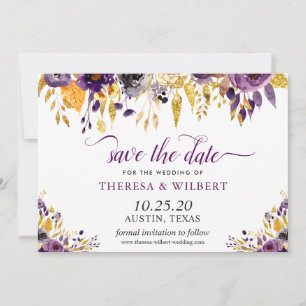 Lila Blumengold Hochzeitstermin Save The Date