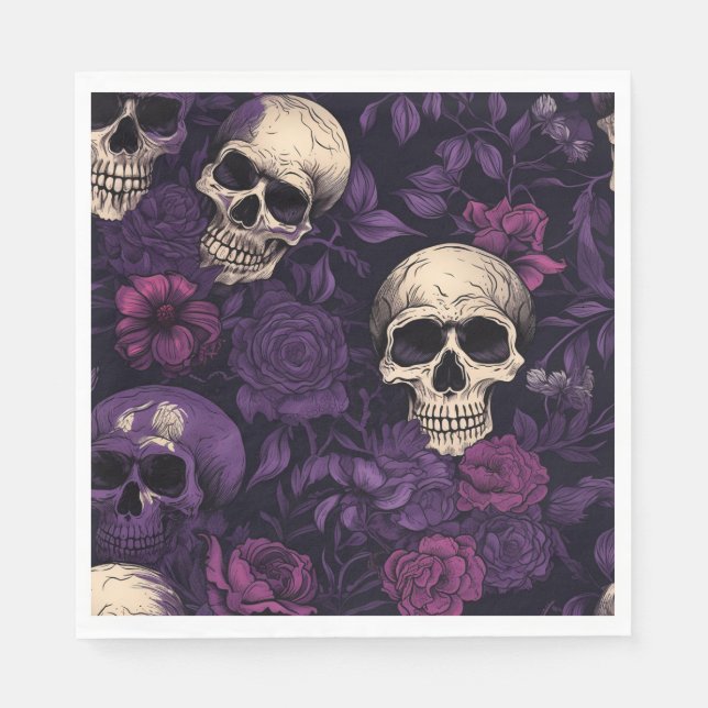 Lila Blumengoth Skull Halloween Serviette (Vorderseite)