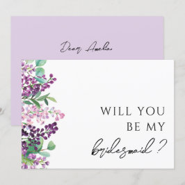 Lila Blumengrün Bridesmaid - Vorschlagskarte Einladung
