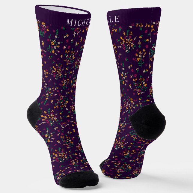 Lila, blumengrün-gelbe Blume Socken (Gewinkelt)