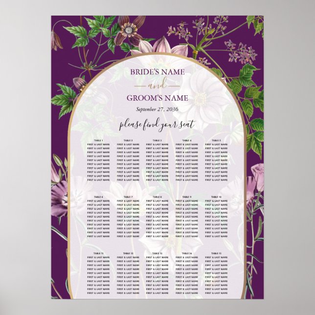 Lila Blumengrün Gold Hochzeitskarte Poster (Vorne)