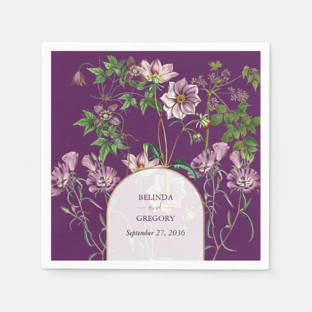 Lila Blumengrün Goldmedaille Hochzeit Serviette (Vorderseite)