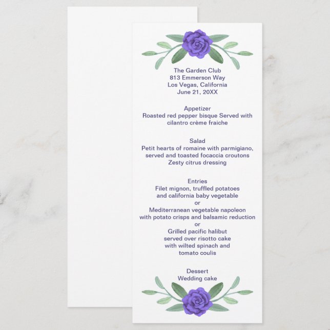 Lila Blumengrün-Hochzeitmenü (Vorne/Hinten)