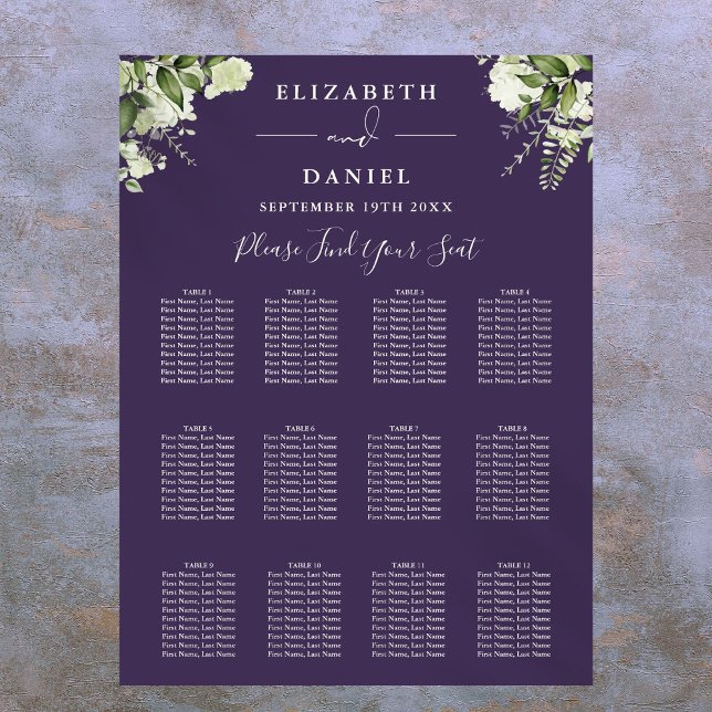 Lila Blumengrün Hochzeitskarte Poster (Purple Floral Greenery Wedding Seating Chart)