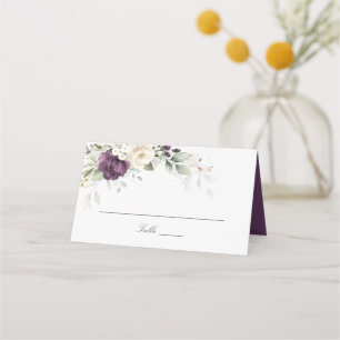 Lila Blumengrün Hochzeitsszene Platzkarte