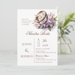 Lila Blumenhochzeit Einladung mit Rings