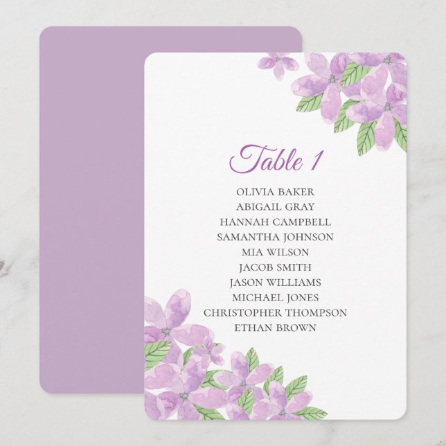 Lila Blumenhochzeit. Lilac Blume Sitzkarten Einladung (Vorne/Hinten)