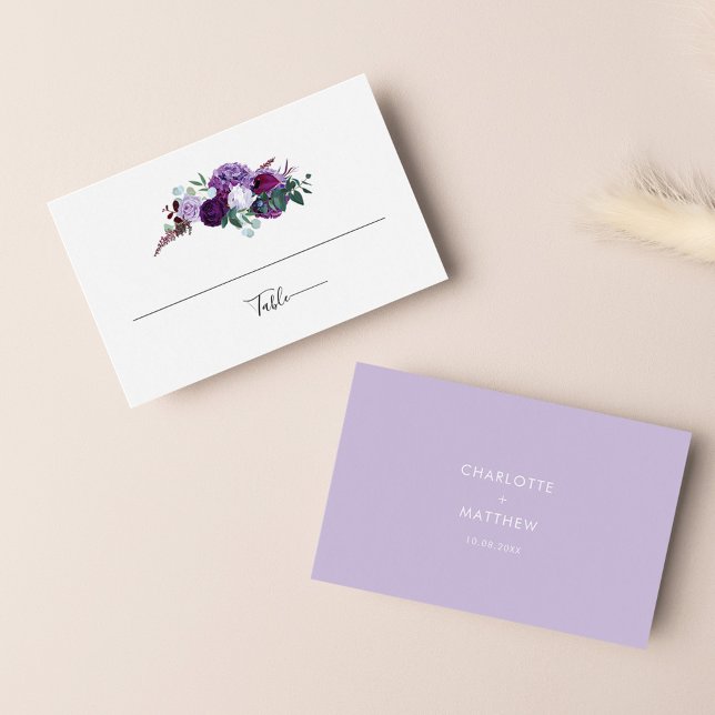 Lila Blumenhochzeit Platzkarte (Purple Floral Wedding Table Reception Florist Business Card)