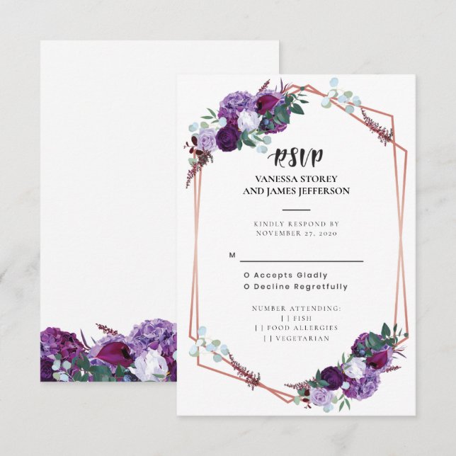 Lila Blumenhochzeit RSVP Einladung (Vorne/Hinten)