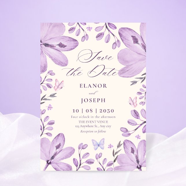Lila Blumenhochzeit Save The Date (Von Creator hochgeladen)