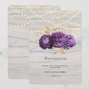 Lila Blumenholz aus Empfang mit String-Lights Einladung