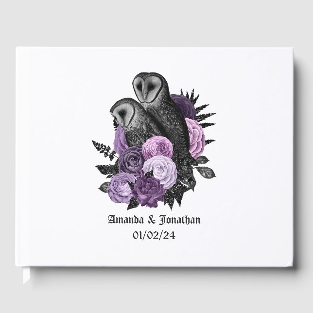 Lila Blumenhügel Gothic Wedding Gästebuch (Vorderseite)