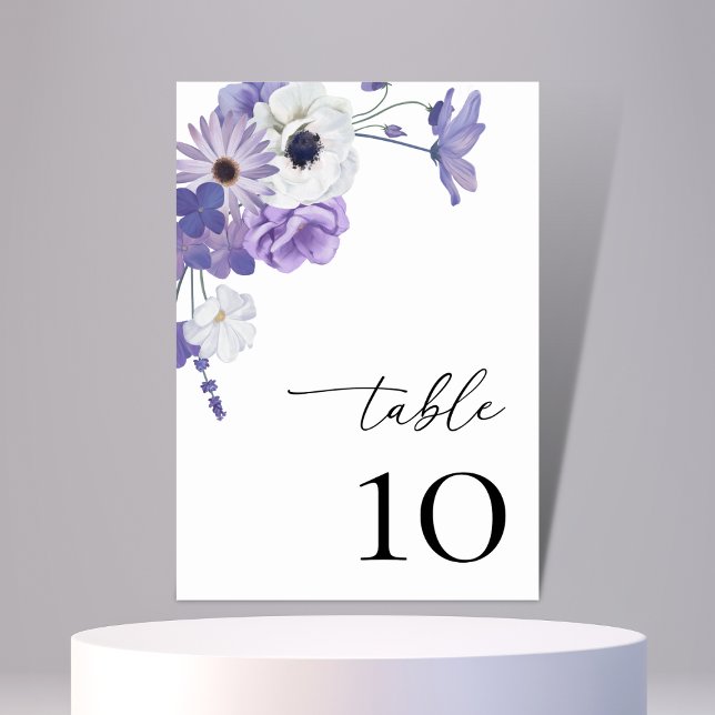 Lila Blumenkarte Botanische Hochzeitskarte 10 Tischnummer (Von Creator hochgeladen)