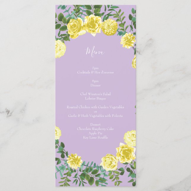 Lila Blumenkarte der  Rose Lilac Menükarte (Vorderseite)