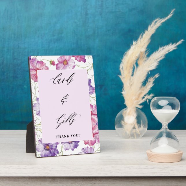 Lila Blumenkarten und Geschenke Hochzeit Fotoplatte (Seite)