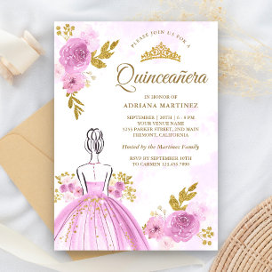 Lila Blumenkleid Prinzessin Gold Quinceanera Einladung