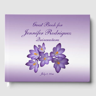 Lila Blumenkreuz Blume Quinceñera Gästebuch