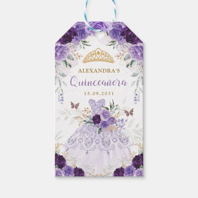 Lila Blumenkronen aus Quinceanera Geschenkanhänger (Vorderseite)