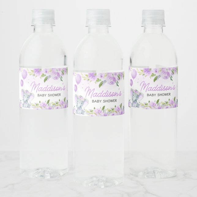Lila Blumenlephant Babydusche (Flaschen)