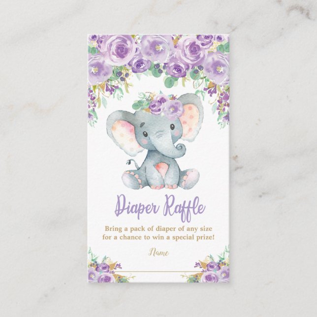 Lila Blumenlephant Babydusche Windelwanne Begleitkarte (Vorderseite)