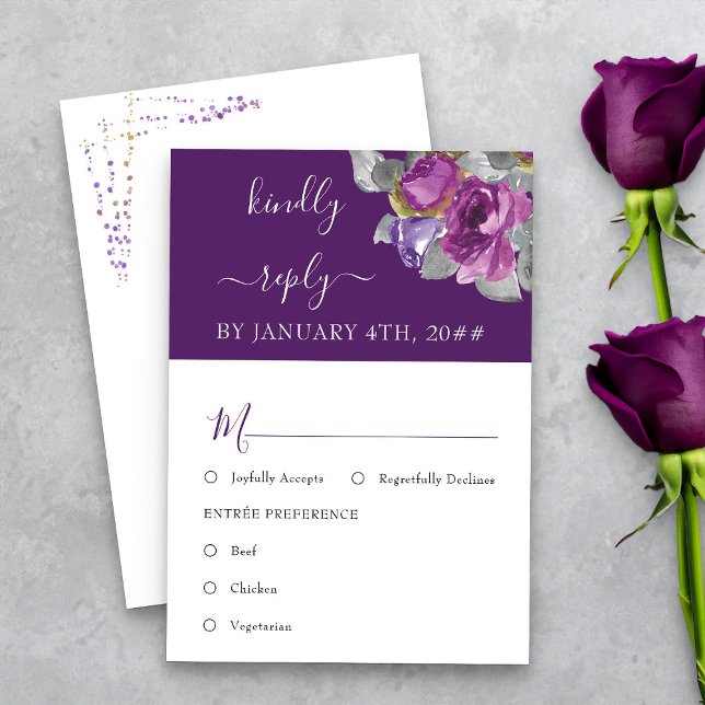 Lila Blumenmahlzeit RSVP Karte (Purple floral RSVP card with meal options from my Plush Purple Wedding Collection )