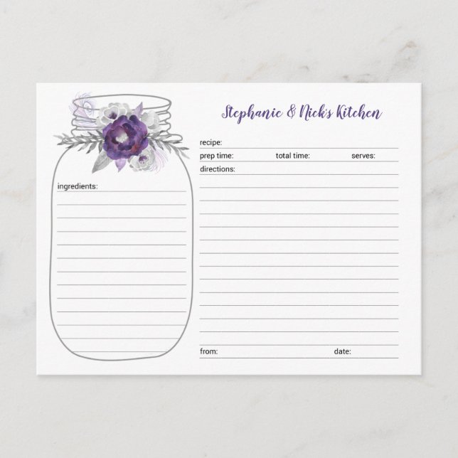 Lila Blumenmason Jar Brautparty Weinkarte Postkarte (Vorderseite)