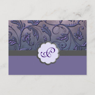 Lila Blumenmonogramm-Wartekarte RSVP Karte