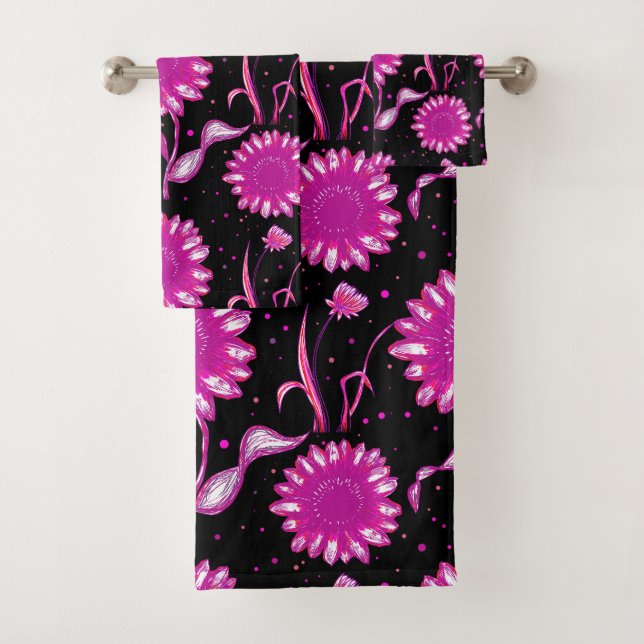Lila Blumenmotiv Handtuchhandtuch Set (Insitu)