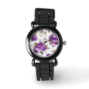 Lila Blumenmuster Armbanduhr