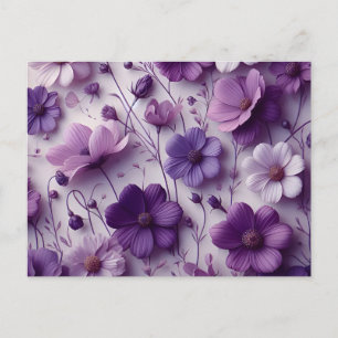 Lila Blumenmuster auf weißem Hintergrund Postkarte