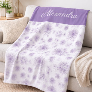 Lila Blumenmuster Benutzerdefinierter Name Fleecedecke
