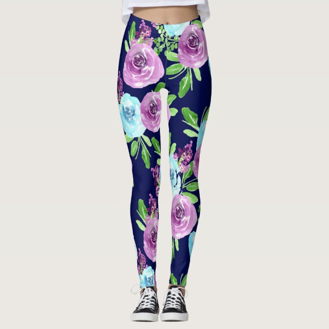lila Blumenmuster-Blume Leggings (Vorderseite)