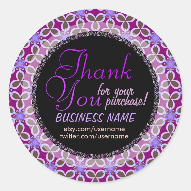 Lila Blumenmuster Business Danke Aufkleber (Vorderseite)