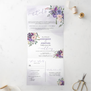 Lila Blumenmuster *DIY* Farbänderungsskript Dreifach Gefaltete Einladung