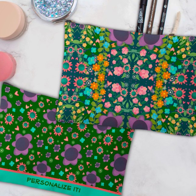 Lila Blumenmuster Einzigartiges Zubehör Zubehörtasche (Von Creator hochgeladen)