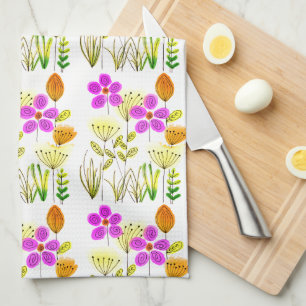 Lila Blumenmuster Geschirrtuch