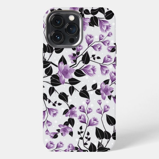 Lila Blumenmuster iPhone 13 Pro Max Hülle (Rückseite)