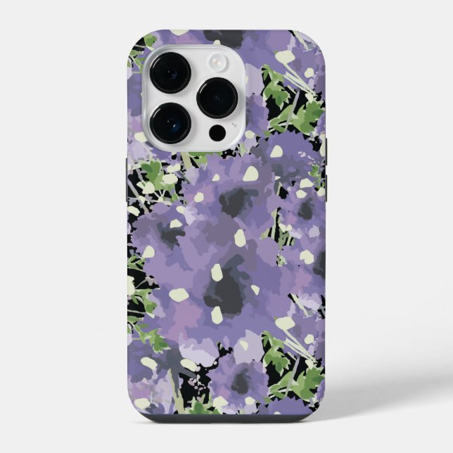 Lila Blumenmuster iPhone 14 Pro Hülle (Rückseite)