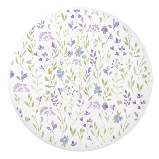Lila Blumenmuster  Keramikknauf (Vorderseite)