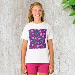 Lila Blumenmuster mit blauen Blüten T-Shirt