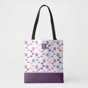 Lila Blumenmuster mit Monogramm Tasche