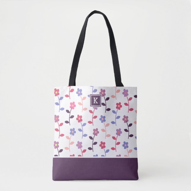 Lila Blumenmuster mit Monogramm Tasche (Vorderseite)