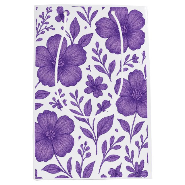 lila Blumenmuster Mittlere Geschenktüte (Vorderseite)