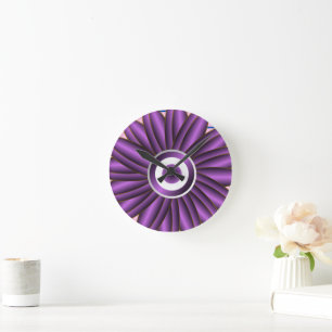 Lila Blumenmuster Modernes abstraktes Blumendesign Runde Wanduhr