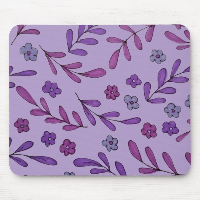Lila Blumenmuster Mousepad (Vorne)