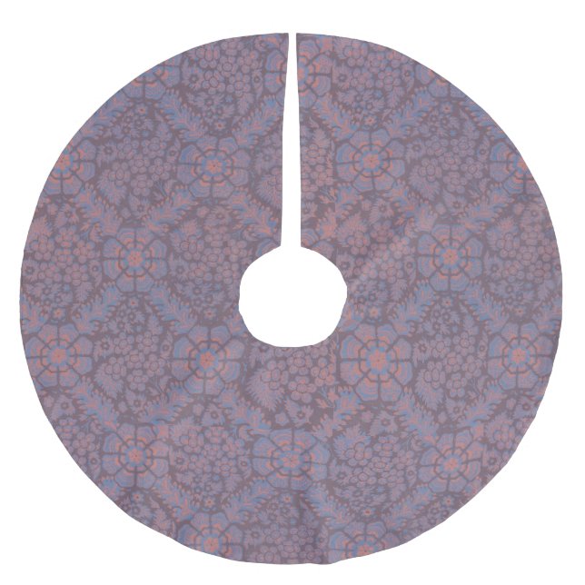 Lila Blumenmuster Polyester Weihnachtsbaumdecke (Vorderseite)