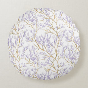 Lila Blumenmuster Rundes Kissen