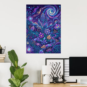 Lila Blumenmuster-Swirbelposter Vibrantes Boho Poster