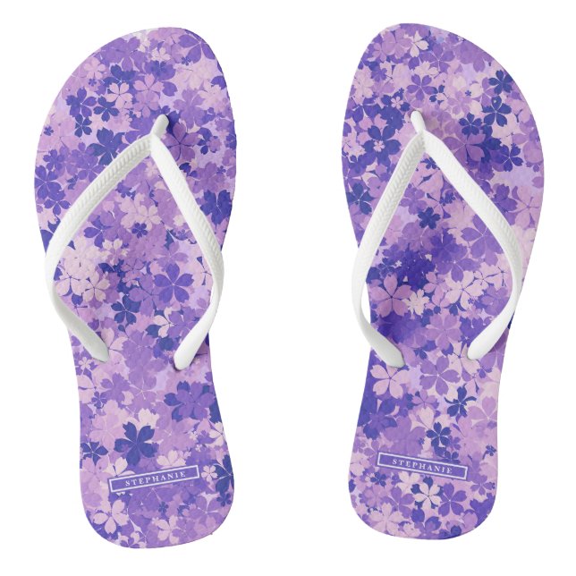 Lila Blumenmuster Violett Blossom Muster Flip Flops (Fußbett)